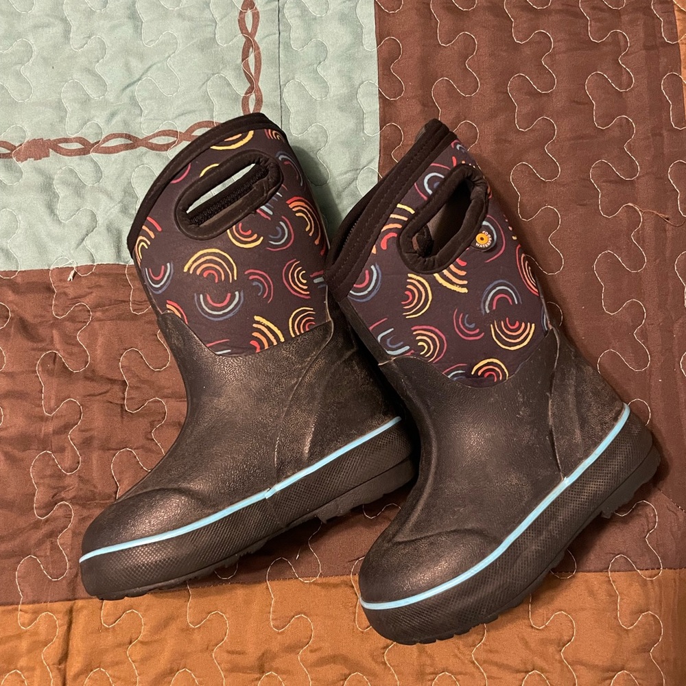 Bogs Kids Black and Multicolor Rain Boots